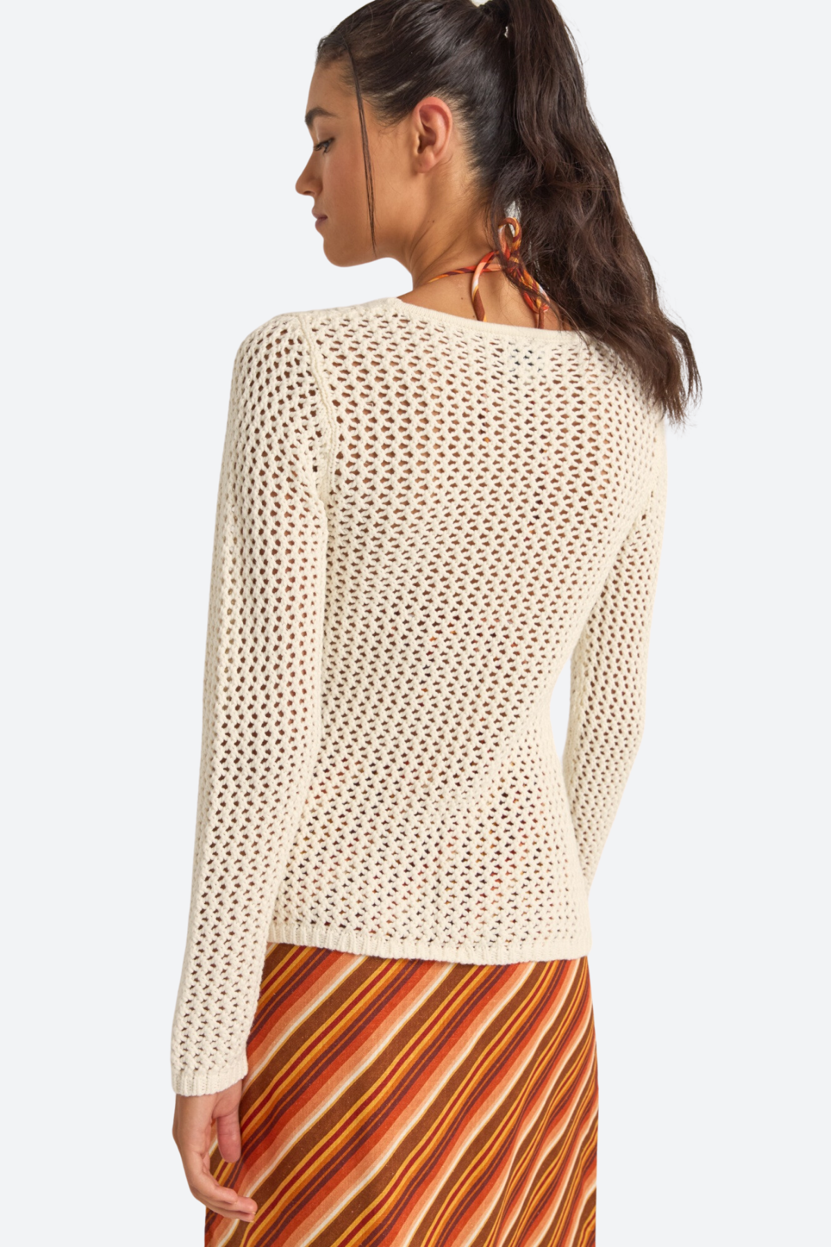 Rhythm - Seashell Long Sleeve Tie Front Top in White - Back View | BikiniBird