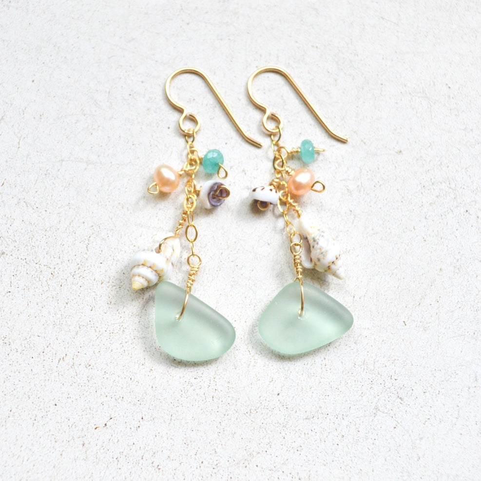 Salty But Sweet - Sea Foam Glass and Puka Shell Earrings | BikiniBird