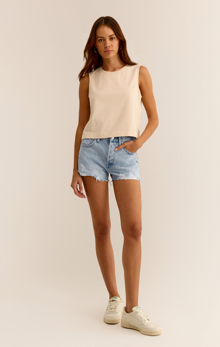 Z Supply - Classic Hi-Rise Denim Shorts in Sun Bleached Indigo | BikiniBird