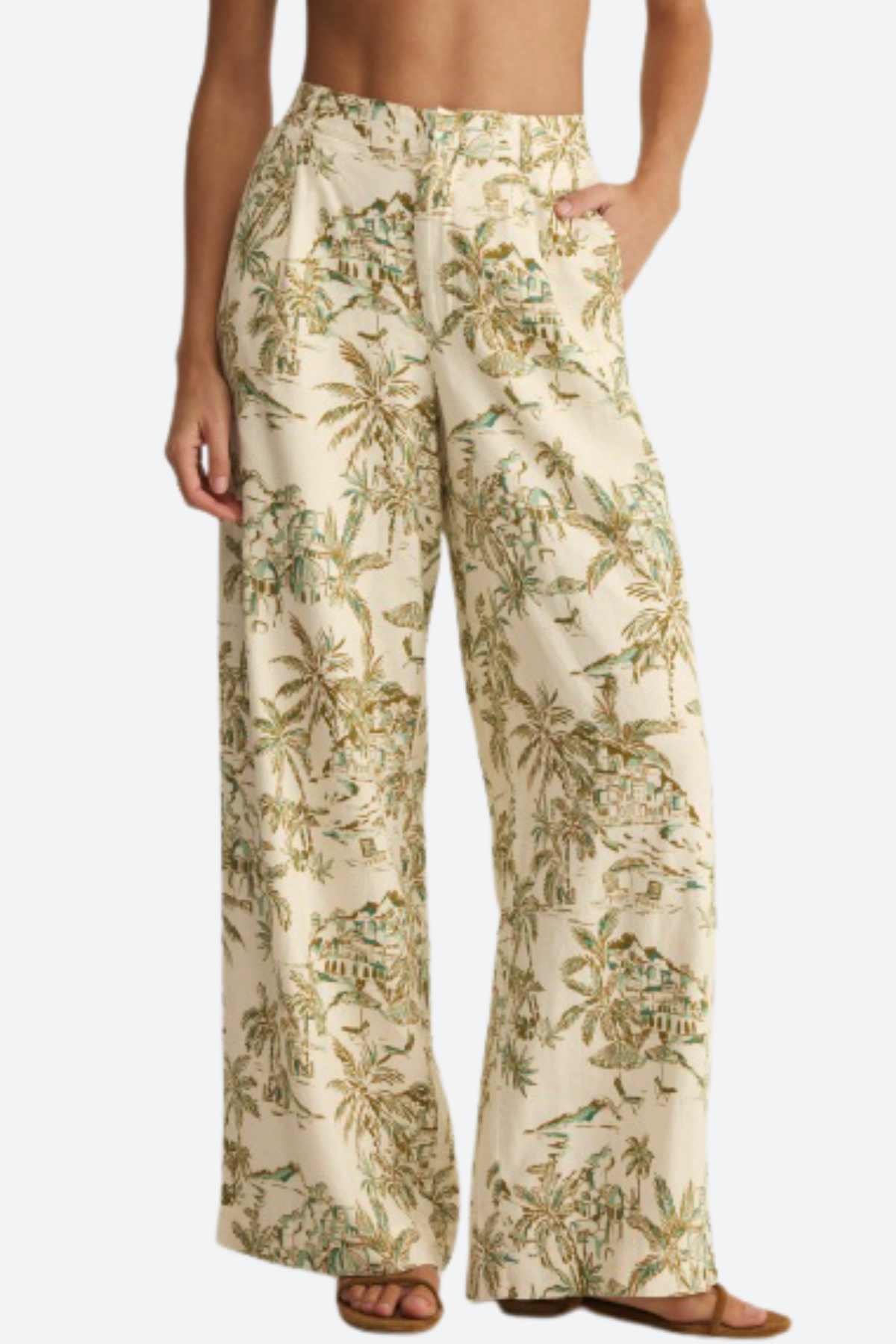 Z Supply - Overlook Tiki Tide Linen Pants in Island Coconut - Front View | BikiniBird