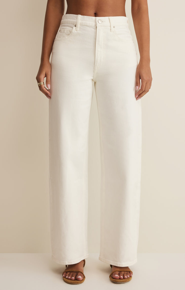 Z Supply - Remi High Rise Bowed Wide Pants in Cloud - Front View | BikiniBird