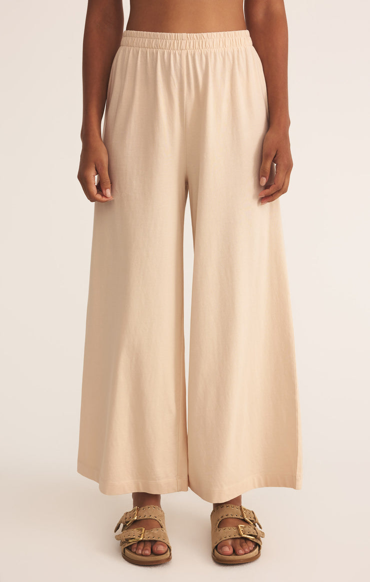 Z Supply - Scout Jersey Flare Pants in Panna Cotta - Front View | BikiniBird