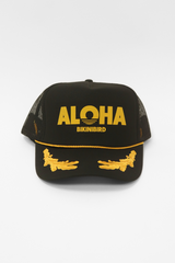 Bikinibird Aloha Trucker Hat in Black/Gold