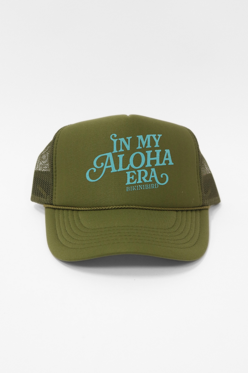 Bikinibird In My Aloha Era Trucker Hat in Olive/Sky