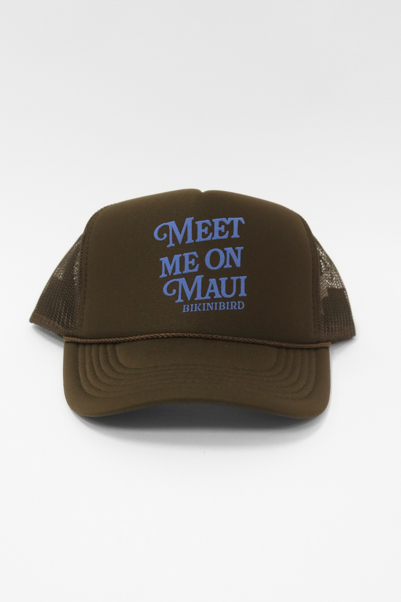 Bikinibird Meet Me on Maui Trucker Hat in Brown/Blue