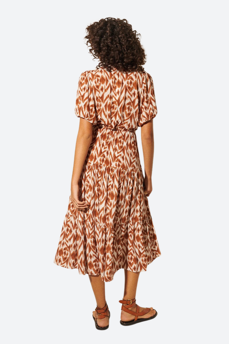 Kivari Marisa Tie Front Midi Dress in Chocolate Aztec