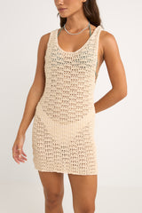 Rhythm Maddie Knit Scoop Neck Mini Dress in Cream