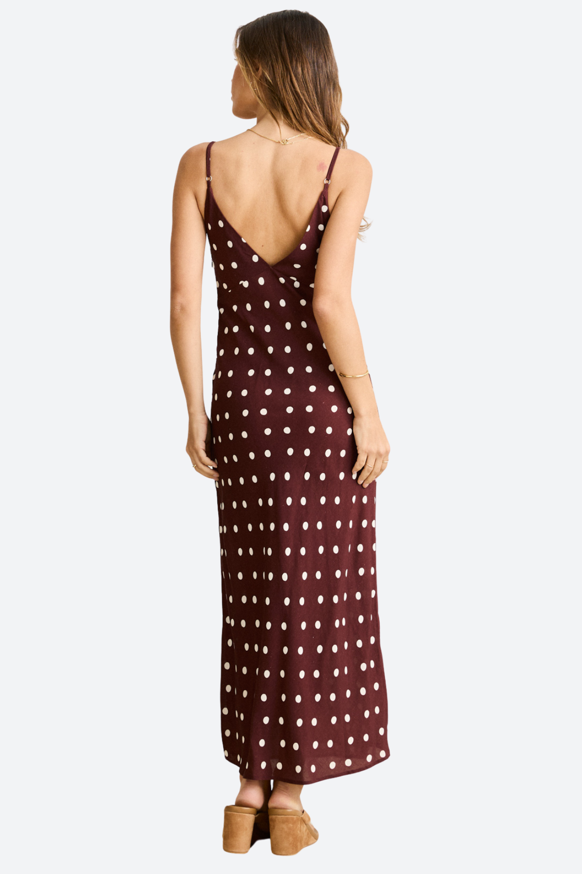 Rhythm Polka Dot Bias Midi Dress in Cafe