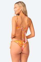 PQ Swim Embroidered Lettuce Edge Tie Teeny Bottoms in Clementine