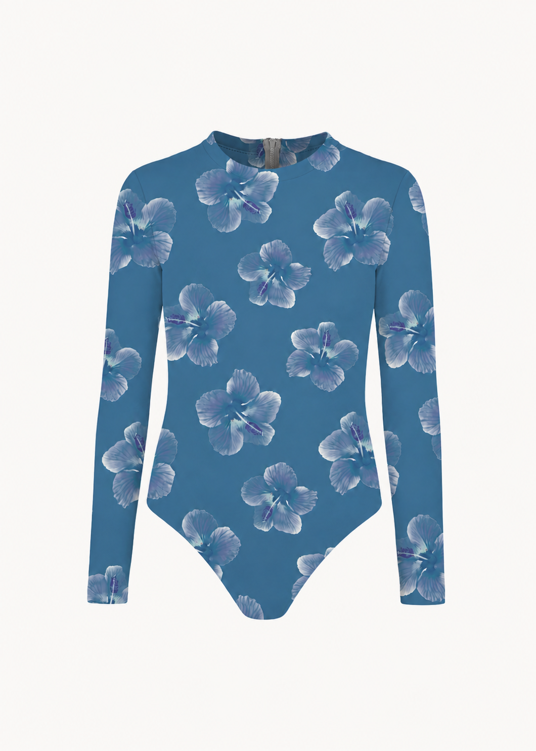 MAI Littles Long Sleeve Bodysuit in Steel Blue Hibiscus