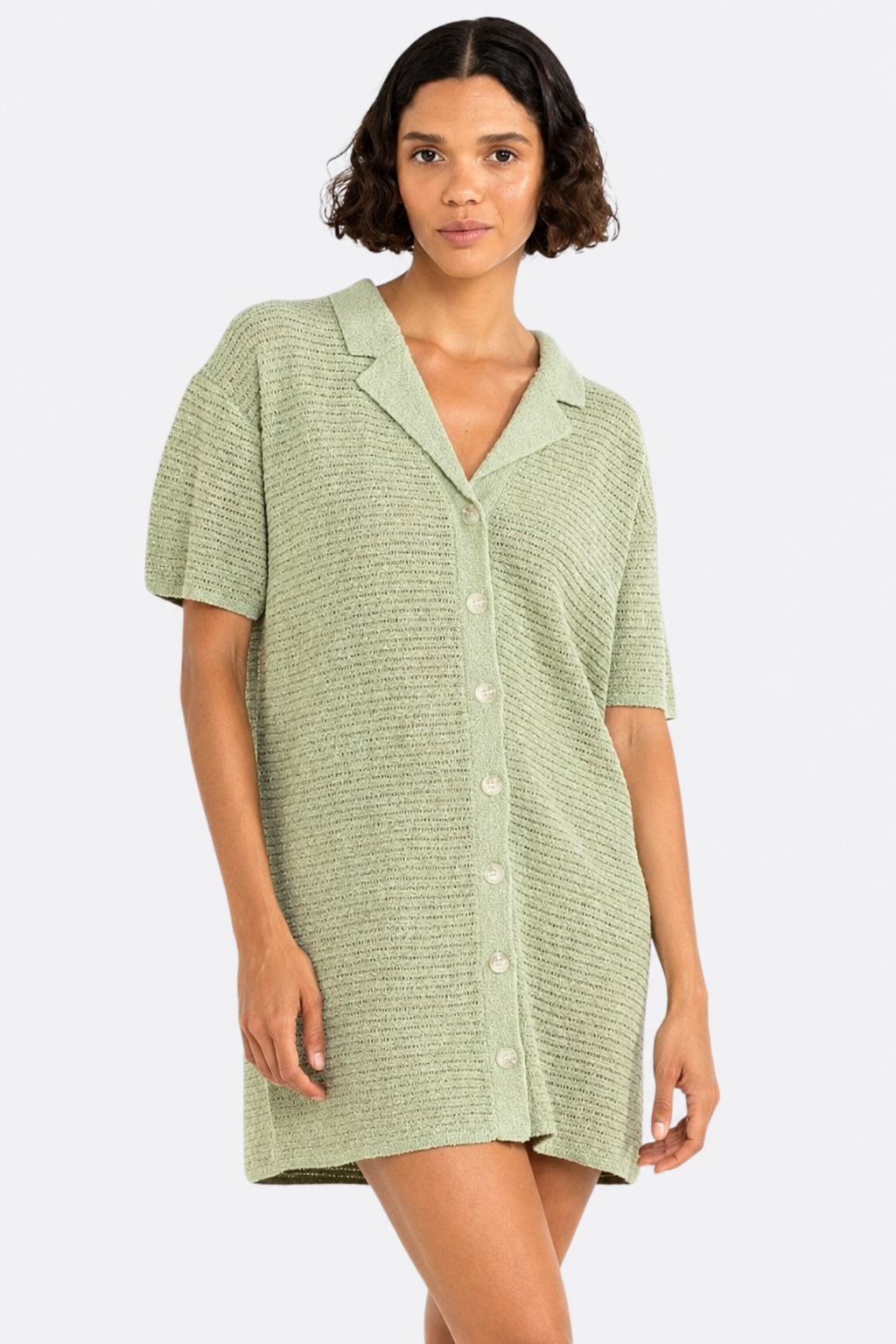 Rhythm Abby Knit Shirt Dress in Fern