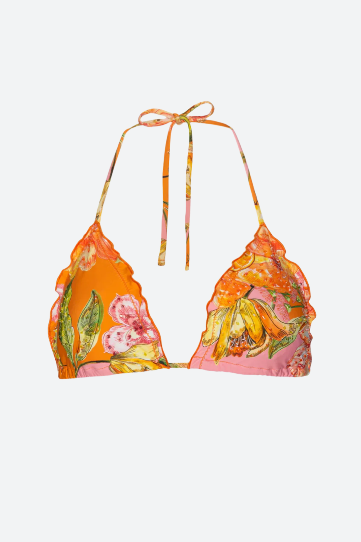 PQ Swim Embroidered Lettuce Edge Tri Top in Clementine