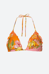 PQ Swim Embroidered Lettuce Edge Tri Top in Clementine