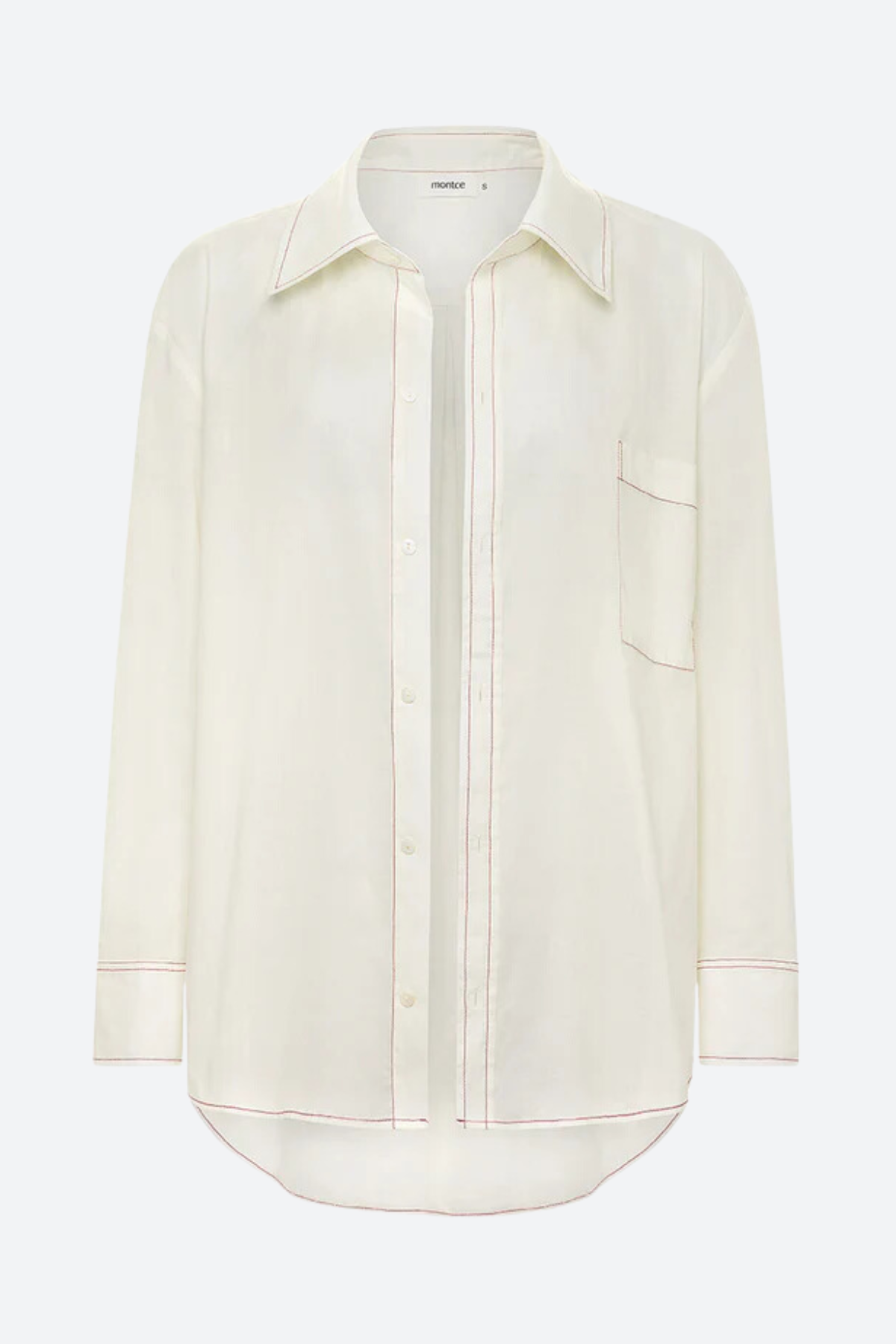 Montce Long Sleeve Button Down Shirt in Cream X Raspberry