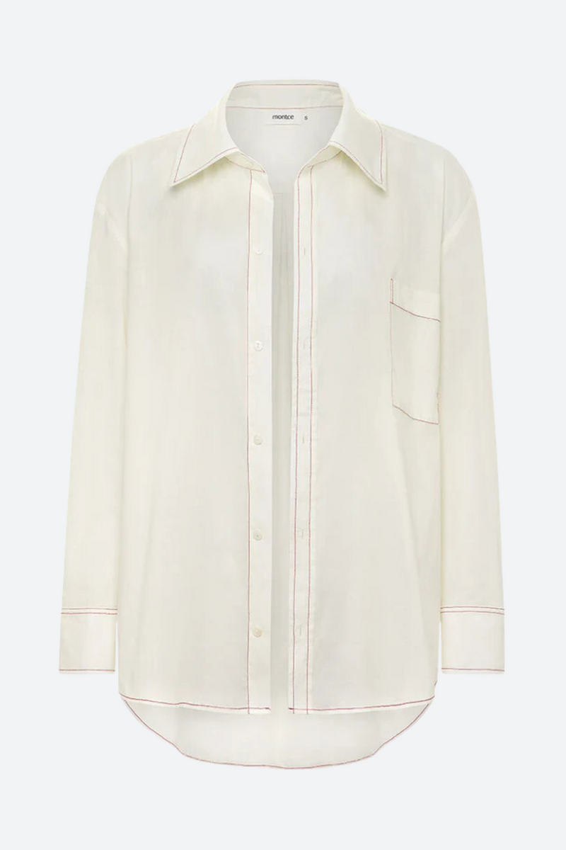 Montce Long Sleeve Button Down Shirt in Cream X Raspberry