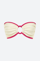 Montce Tori Ties Bandeau Bikini Top in Cream X Raspberry