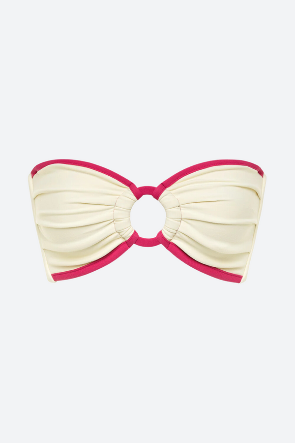 Montce Tori Ties Bandeau Bikini Top in Cream X Raspberry