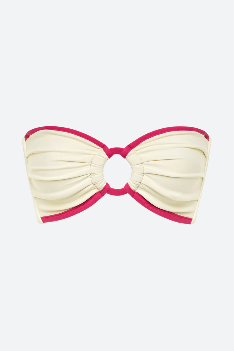 Montce Tori Ties Bandeau Bikini Top in Cream X Raspberry