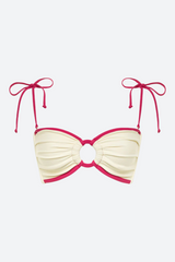 Montce Tori Ties Bandeau Bikini Top in Cream X Raspberry