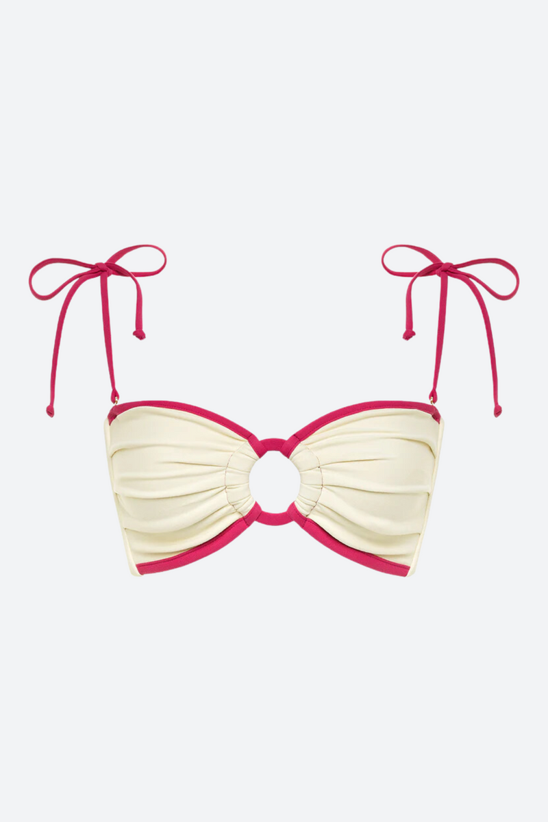 Montce Tori Ties Bandeau Bikini Top in Cream X Raspberry