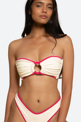 Montce Tori Ties Bandeau Bikini Top in Cream X Raspberry