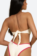 Montce Tori Ties Bandeau Bikini Top in Cream X Raspberry