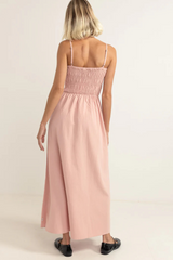 Rhythm Classic Shirred Midi Dress in Rose