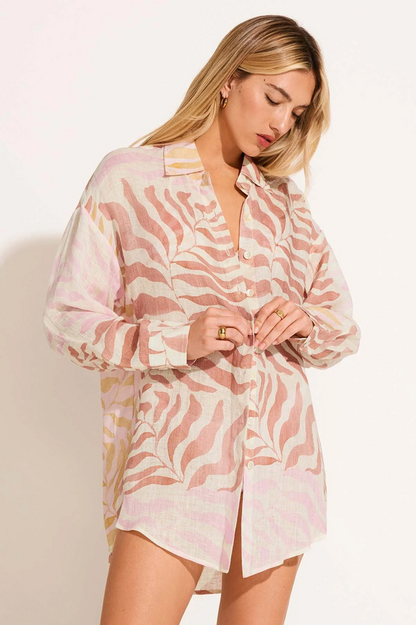 Vitamin A Playa Linen Boyfriend Shirt in Gold Coast