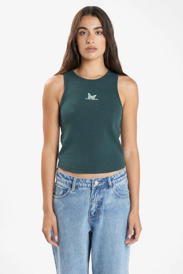 Thrills Energy is Precious Curve Tank in Dark Jade