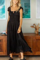 Golden Trip Cotton Gauze Long Dress in Black