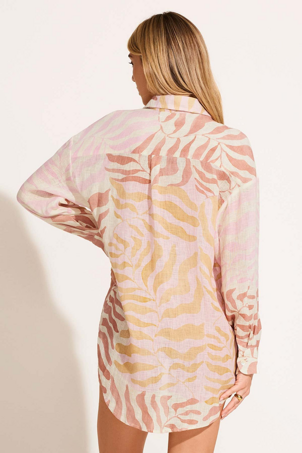 Vitamin A Playa Linen Boyfriend Shirt in Gold Coast