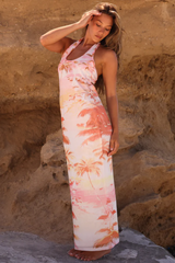 Kulani Kinis Halter Mesh Maxi Dress in Wild Skies