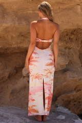 Kulani Kinis Halter Mesh Maxi Dress in Wild Skies