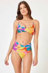 Printed High Tide Bikini Top - Copacabana