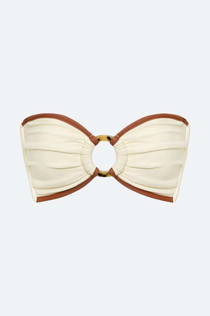 Montce Tori Ties Bandeau Bikini Top in Oat Terracotta Binded