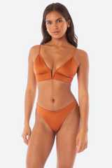 Maaji Satin Umber Parade Bikini Top in Brown