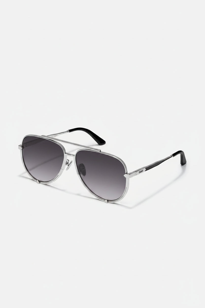 Quay High Key Chrome Sunglasses in Silver Frame / Smoke Lens
