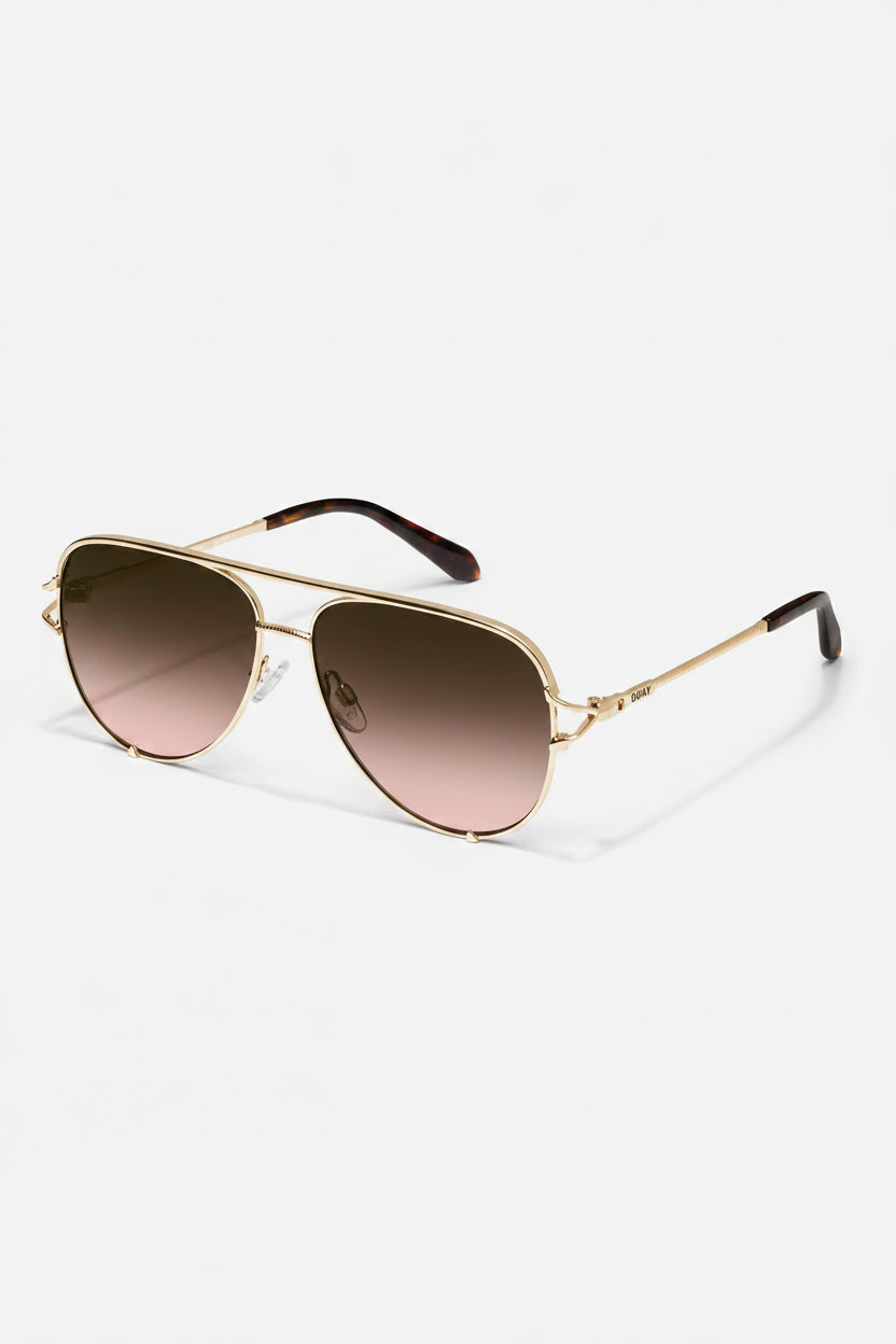 Quay Eyeware High Key Twist in Gold Frame / Brown Rose Lens, side view | Bikinibird