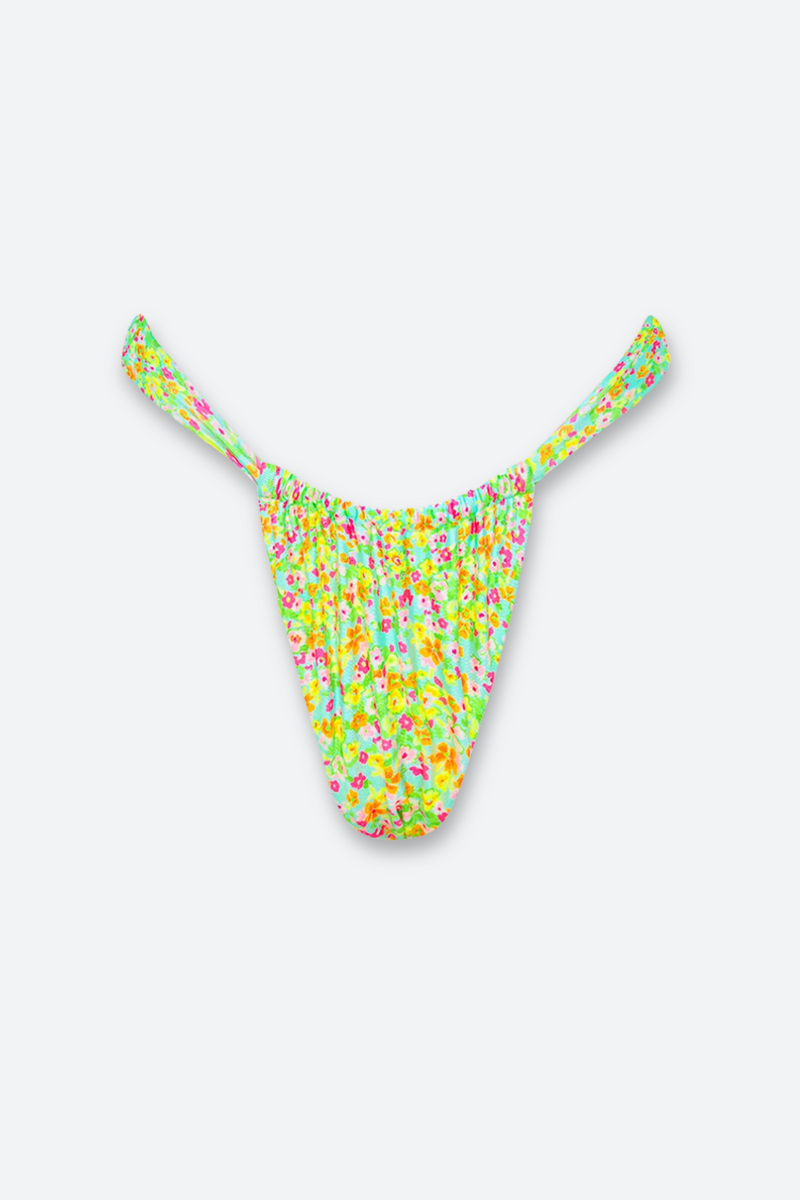 Kulani Kinis Ruched Thong Bikini Bottom in Wild Flower