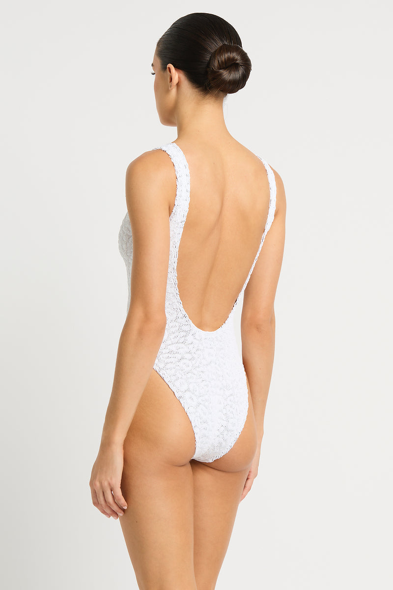 Bound by Bond-Eye Mara One Piece in Optic White Leopard