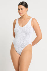 Bound by Bond-Eye Mara One Piece in Optic White Leopard