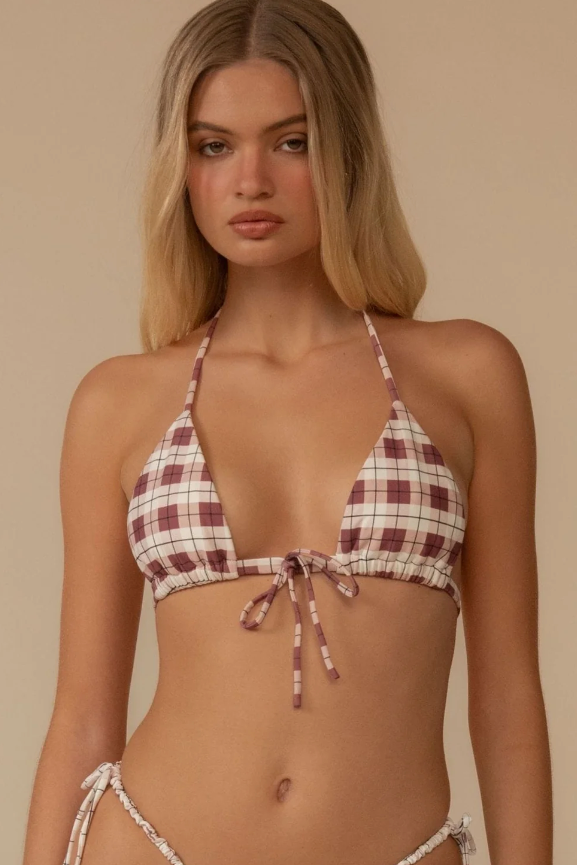 Montce Maroon Plaid Emma Bikini Top