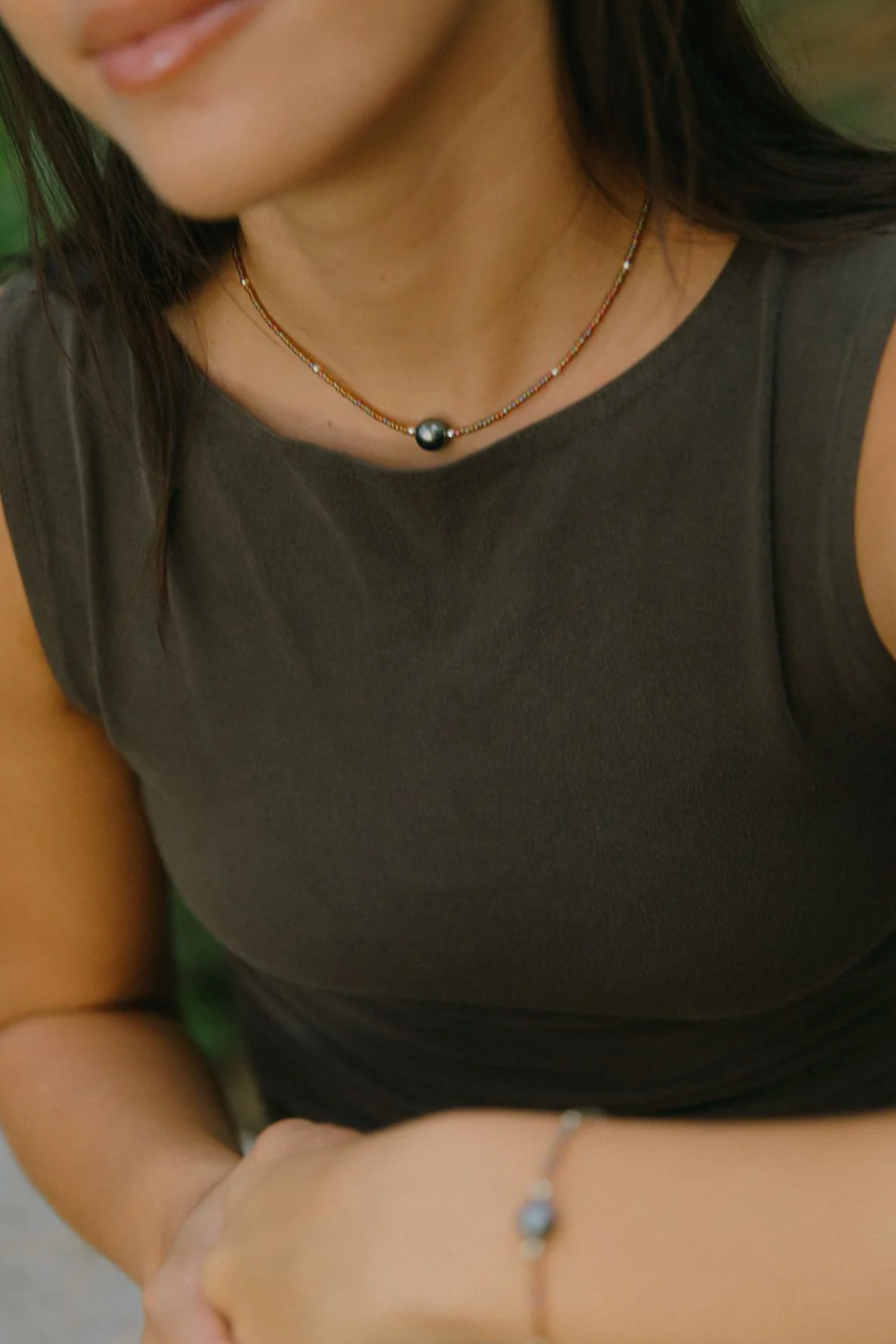 Shop Tats Mini Beaded Necklace in Onyx
