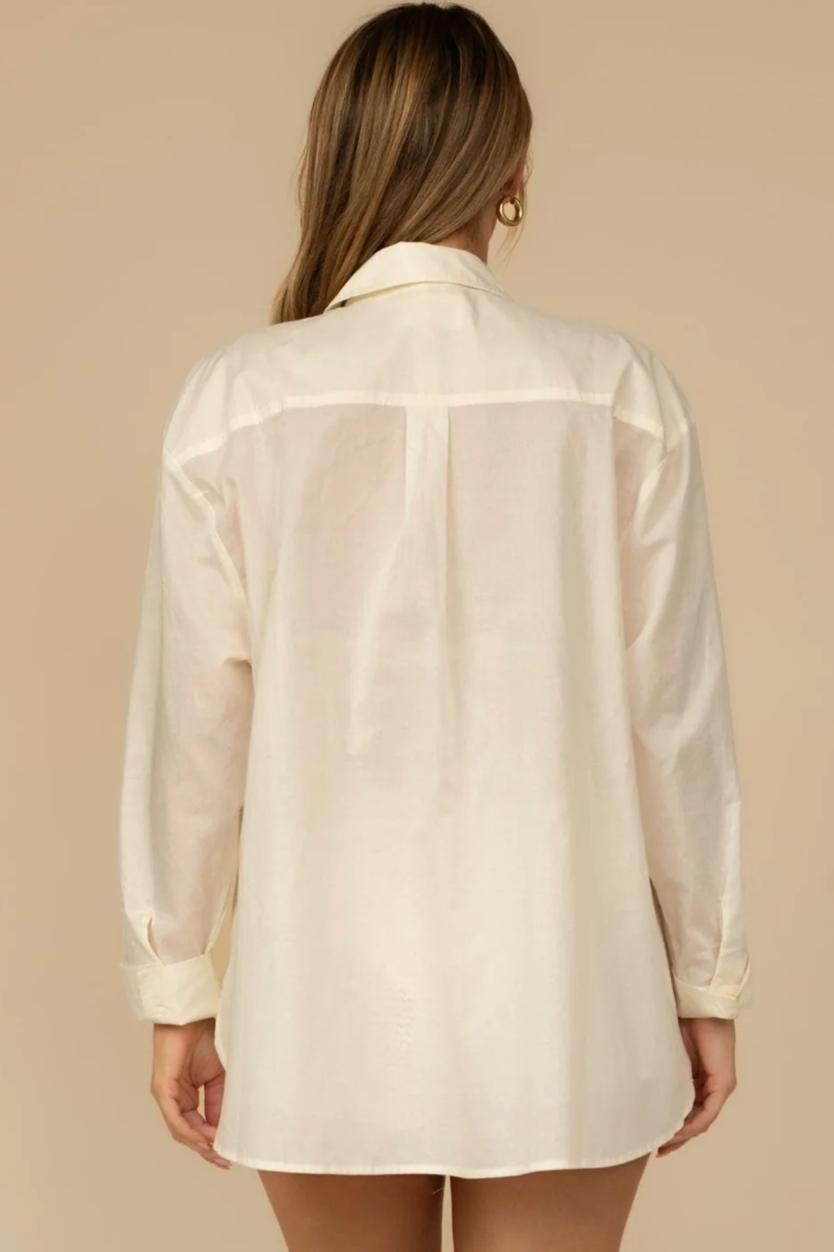 Montce Long Sleeve Button Down Shirt in Cream X Raspberry