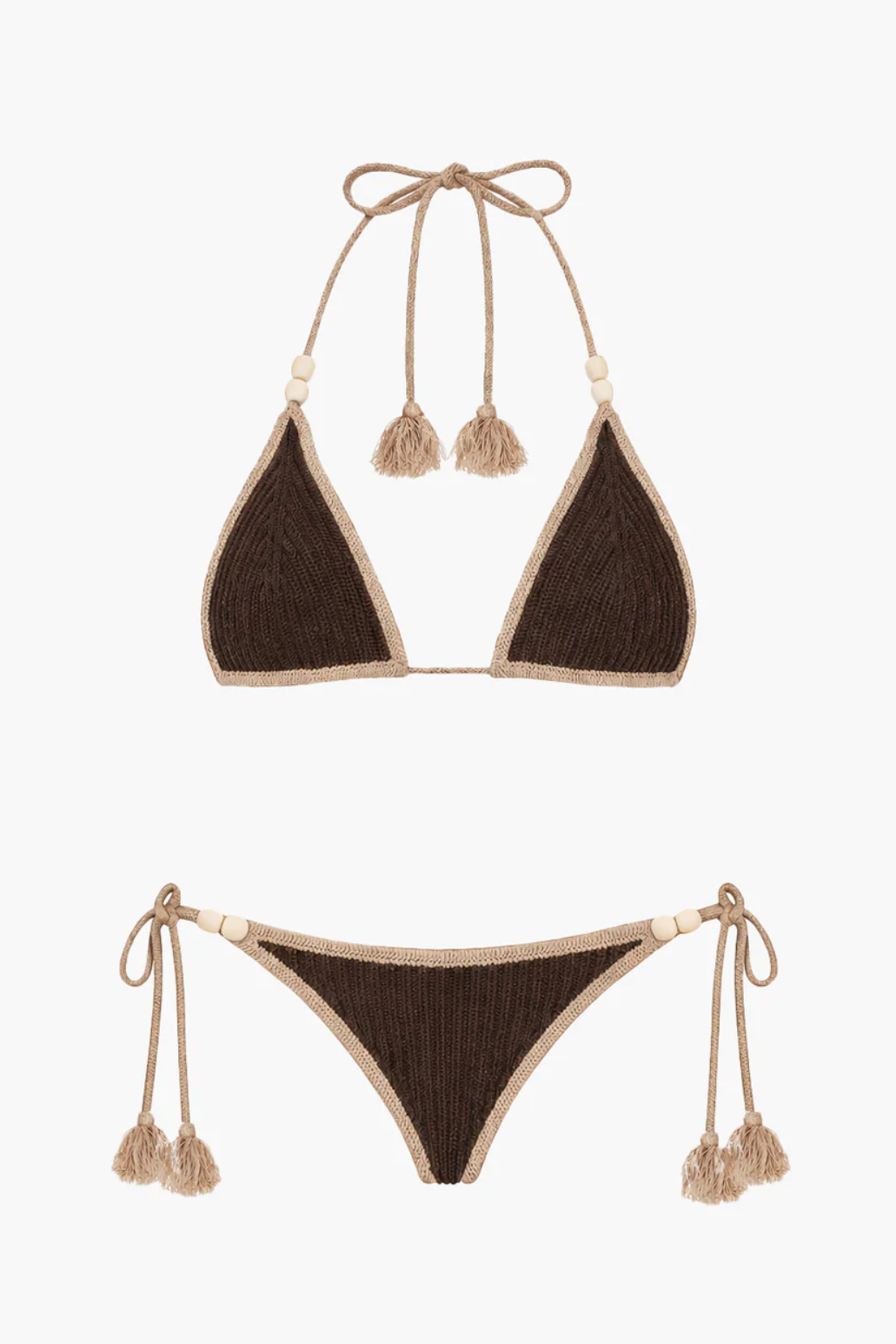 Hykaa Solana Knit Set in Brown/ Tan | Bikinibird
