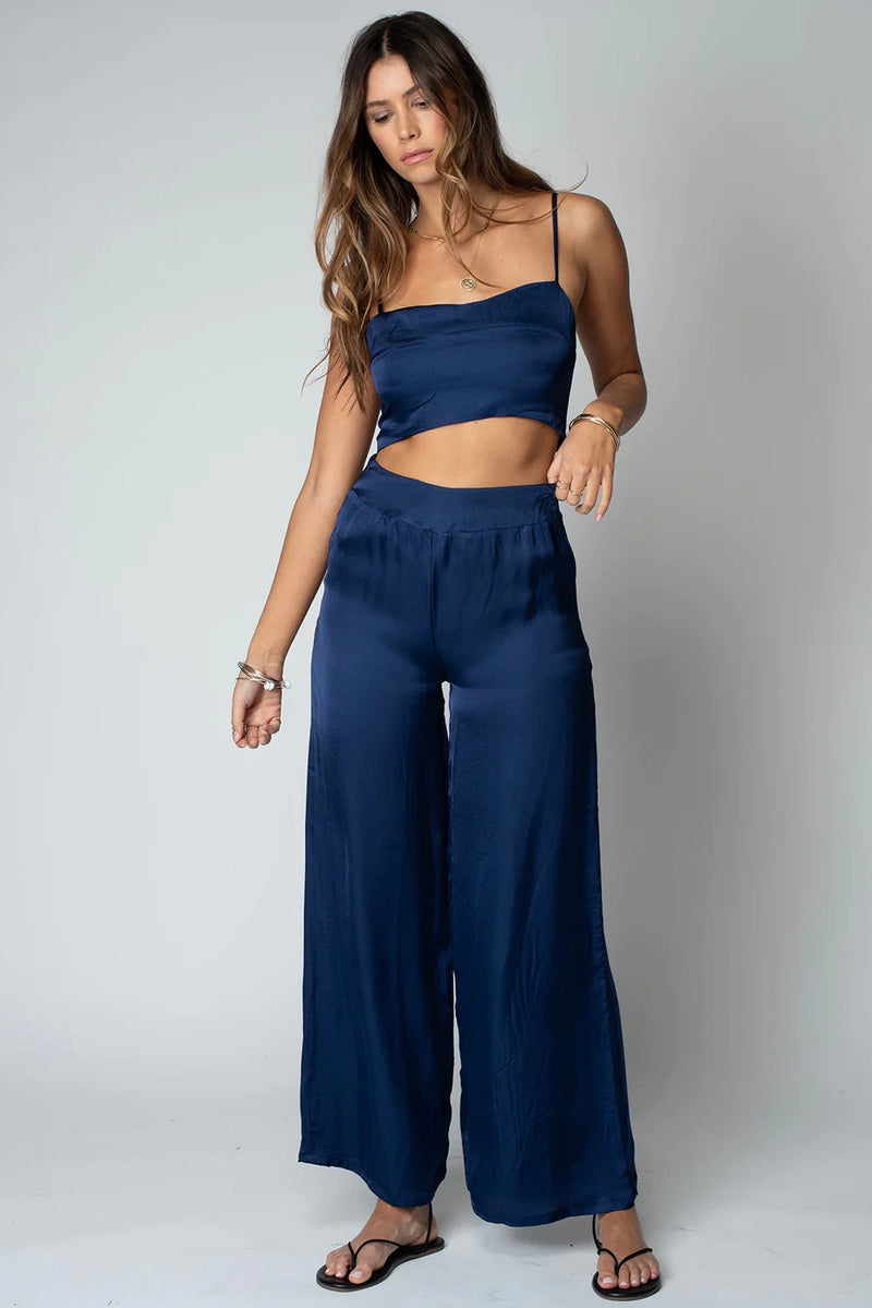 Stillwater The Sunset Wide Leg Pant in Navy Peony