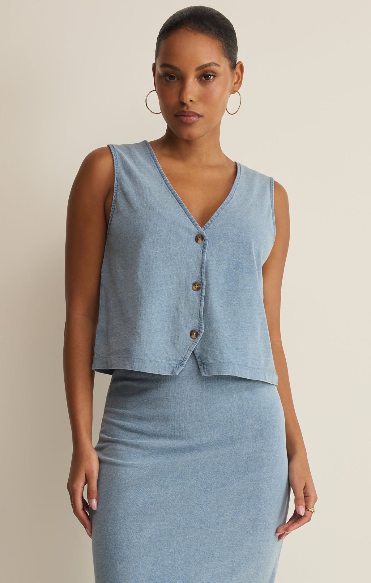 Z Supply Noelle Jersey Denim Top