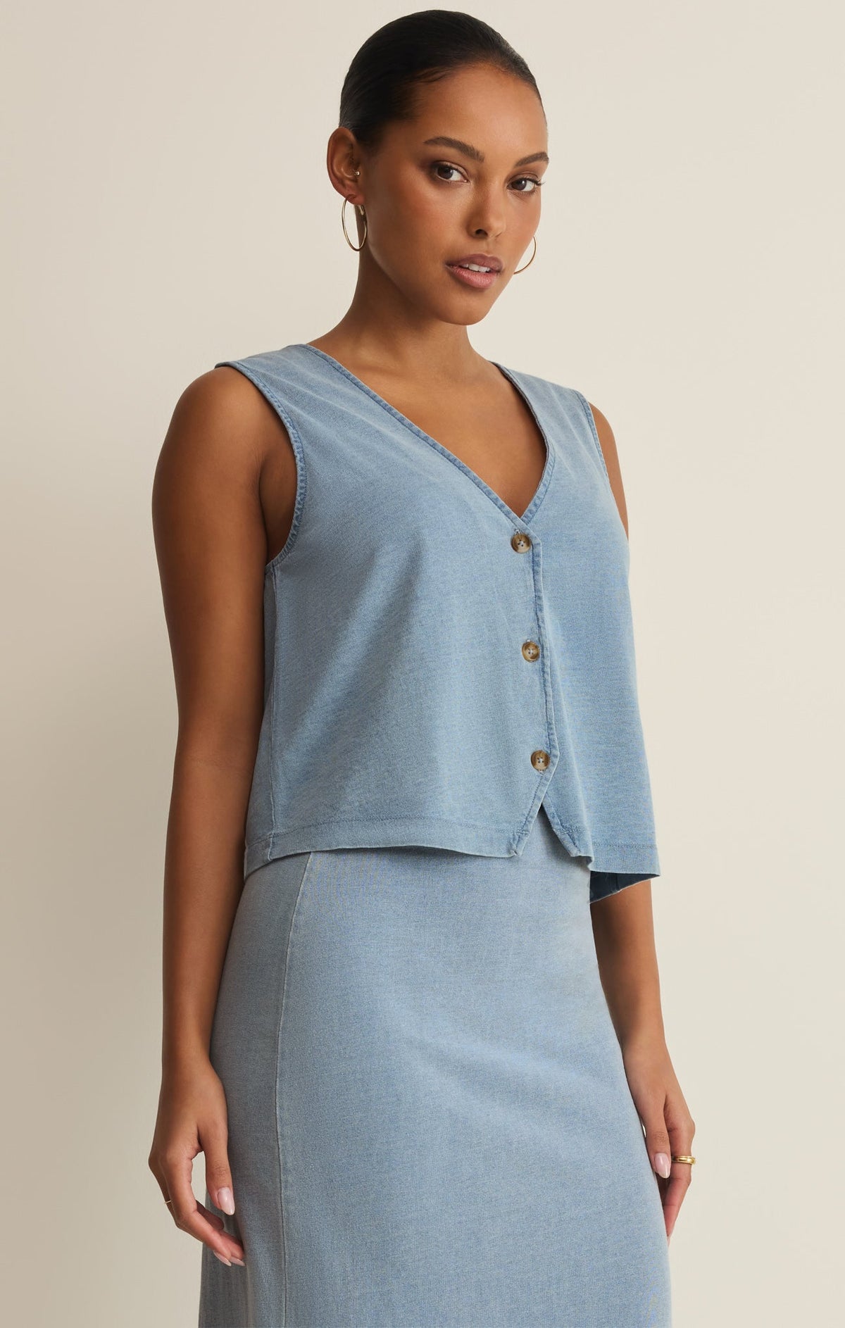 Z Supply Noelle Jersey Denim Top