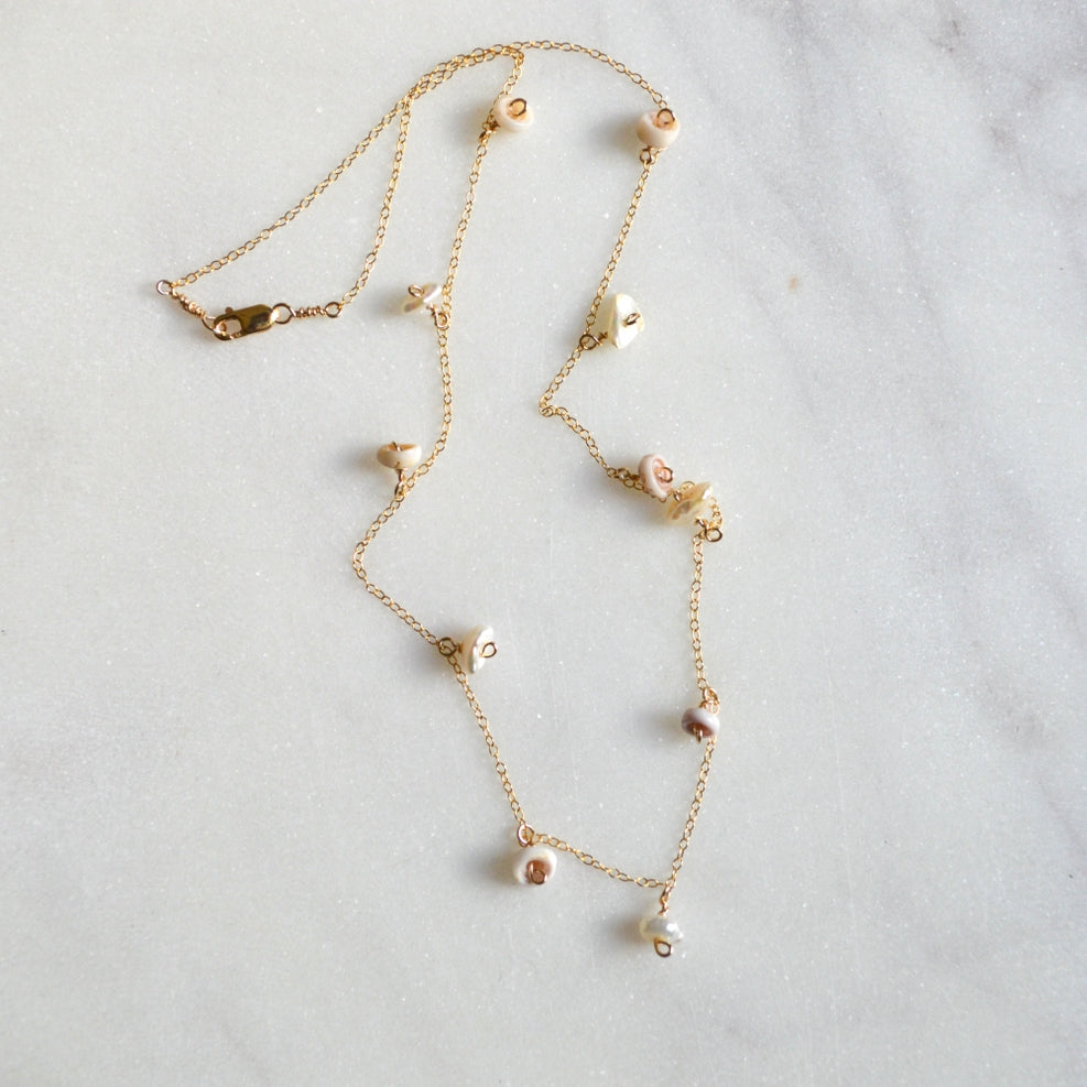 Salty But Sweet Keshi Pearl & Puka Shell Necklace