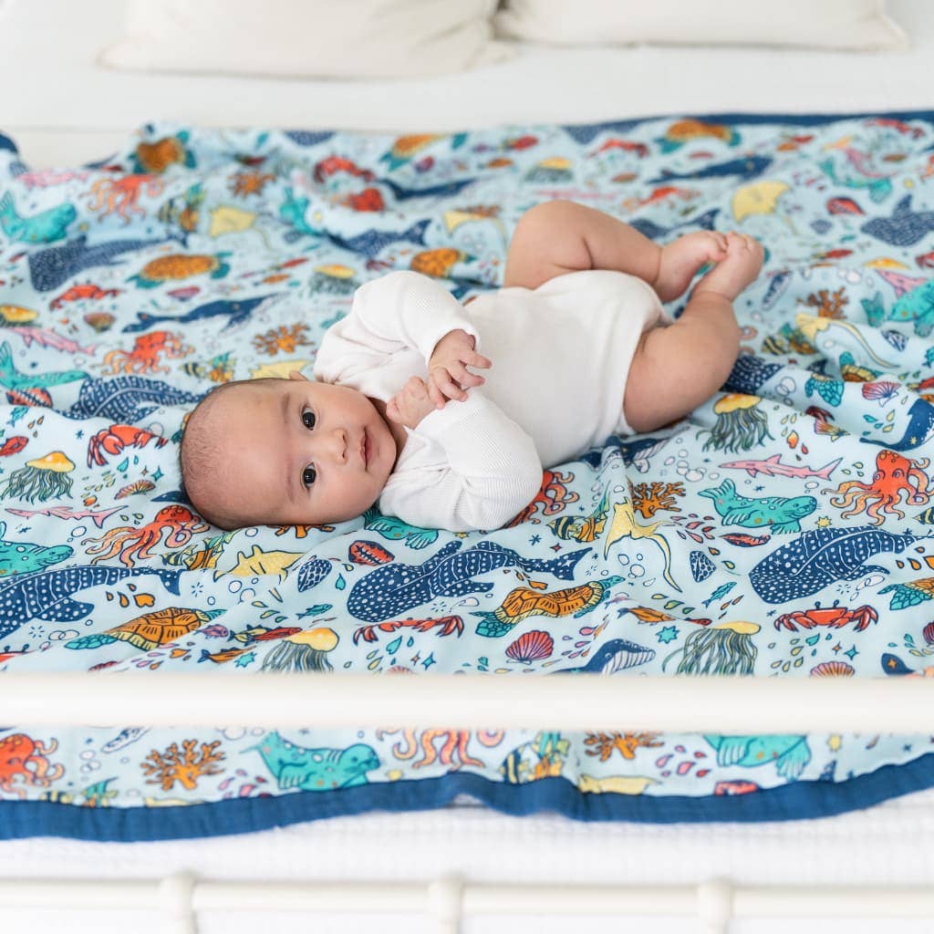Coco Moon Big Blue World Baby Quilt